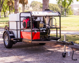 Hot Water Pressure Washer Trailer with 230 Gallon Tank – Single Axle, 5 GPM 3500 PSI, 20HP Honda Gas Engine (Commercial)