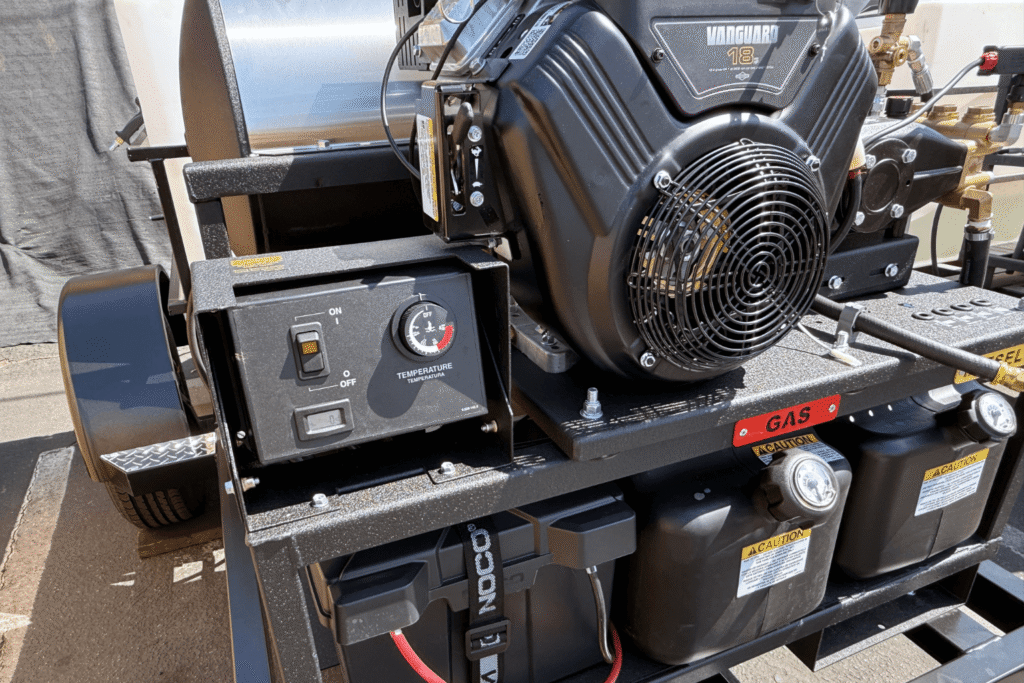 Here's where professional equipment shows its value. Hot water cleaning cuts job time by 60-80% compared to cold water on grease and oil applications.